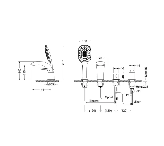 Смеситель на борт ванны врезной Timo Helmi 4020/03Y, Выбрать цвет: Черный, изображение 2
