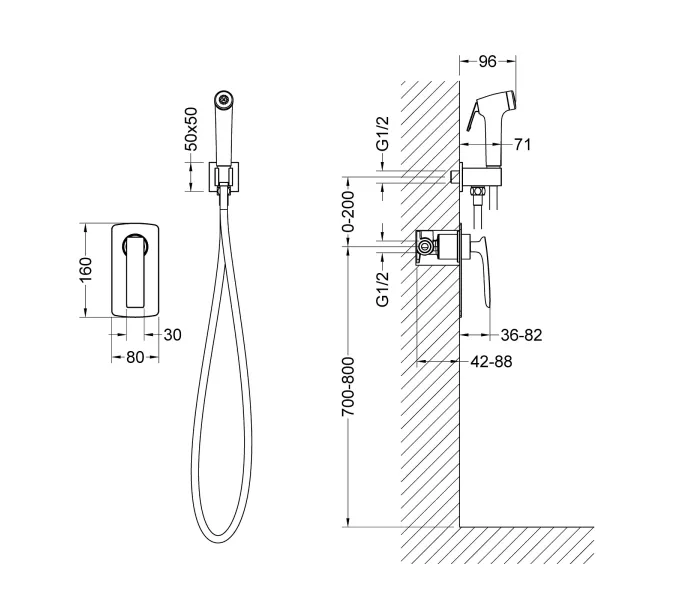 Смеситель встроенный с гигиеническим душем Timo Helmi 4089/03SM, Выбрать цвет: Черный, изображение 3