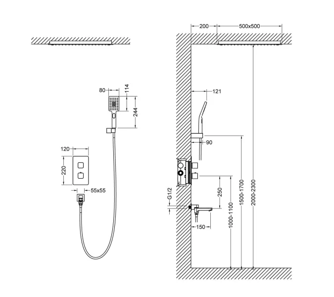 Душевая система встроенная с термостатом Timo Petruma SX-5019, Выбрать цвет: Черный, изображение 3