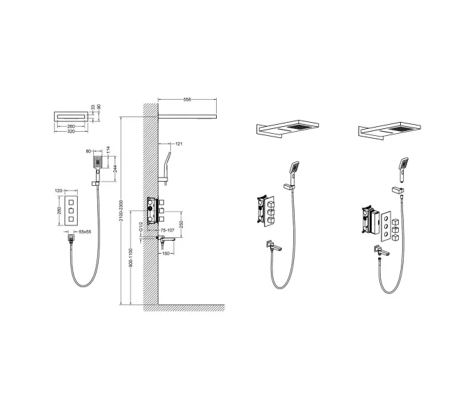 Душевая система встроенная с термостатом Timo Petruma SX-5079, Выбрать цвет: Хром, изображение 5