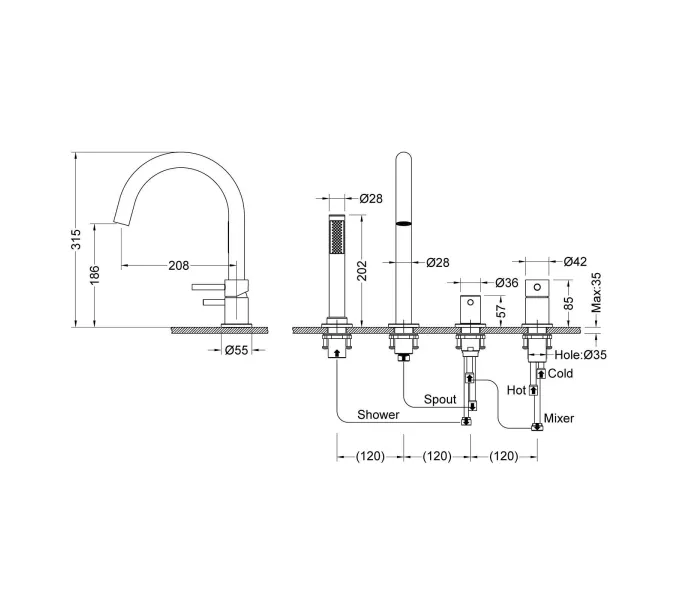 Смеситель для ванны с душем врезной Timo Saona 2320/03Y, изображение 2
