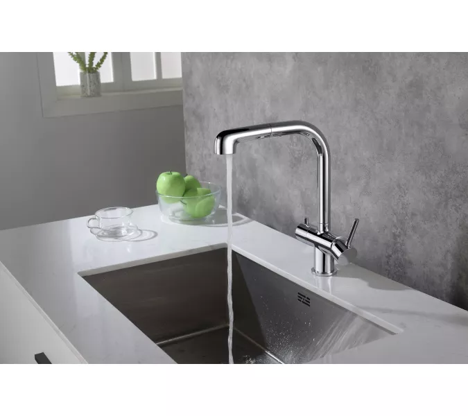 Смеситель для кухни с подключением фильтра и выдвижной лейкой Timo Saona 2346/00FL, Выбрать цвет: Хром, изображение 3