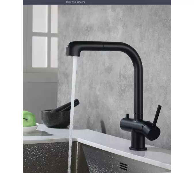 Смеситель для кухни с подключением фильтра и выдвижной лейкой Timo Saona 2346/03FL, Выбрать цвет: Черный, изображение 2