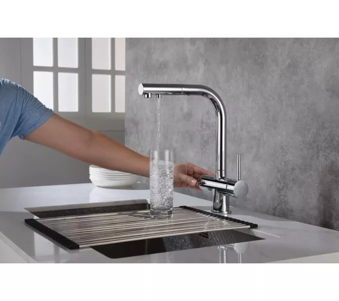 Смеситель для кухни с подключением фильтра и выдвижной лейкой Timo Saona 2356/00FL, Выбрать цвет: Хром, изображение 4