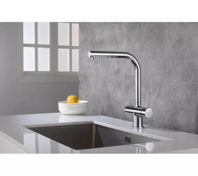 Смеситель для кухни с подключением фильтра и выдвижной лейкой Timo Saona 2356/00FL, Выбрать цвет: Хром, изображение 5