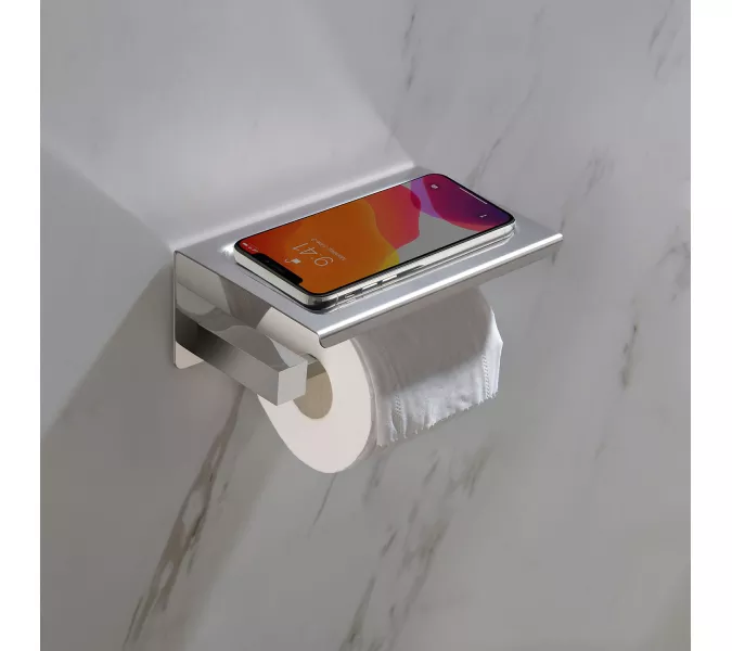 Бумагодержатель с полкой для телефона Timo Selene, Выбрать цвет: Хром, изображение 2