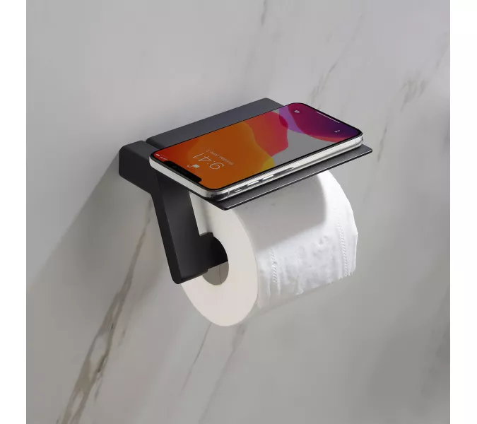 Бумагодержатель с полкой для телефона Timo Selene, Выбрать цвет: Черный, изображение 2