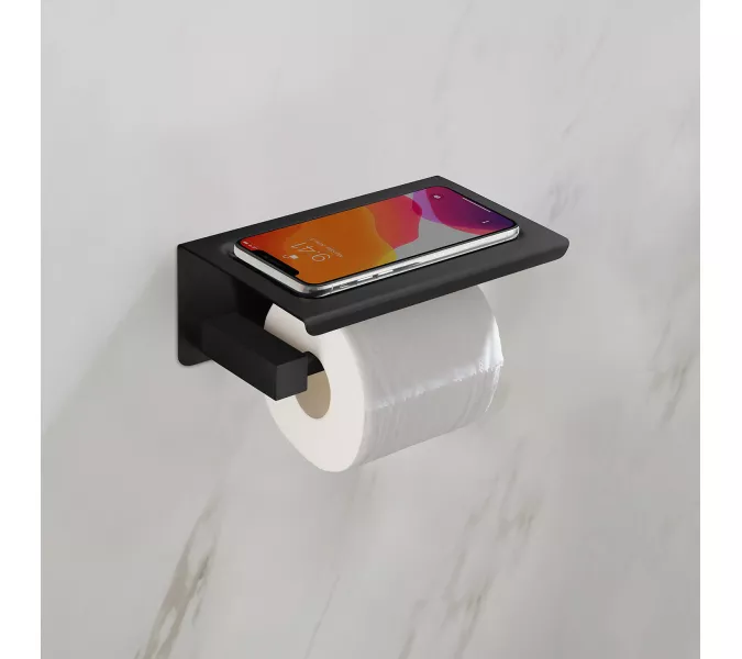 Бумагодержатель с полкой для телефона Timo Selene, Выбрать цвет: Черный, изображение 2