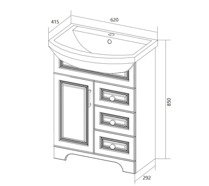 Тумба напольная без  раковины 1Marka Прованс, Выбрать размер: 65, изображение 7