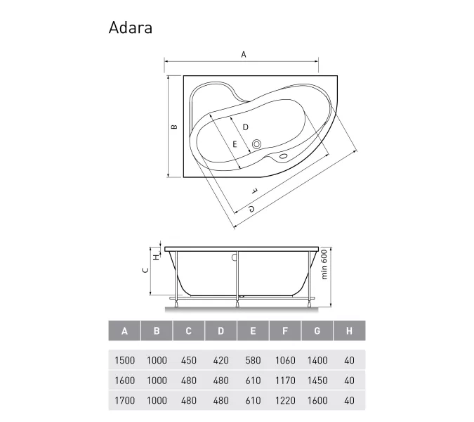 Ванна акриловая Relisan Adara  L/R, Выбрать размер: 170х100, Ориентация: левая, изображение 6