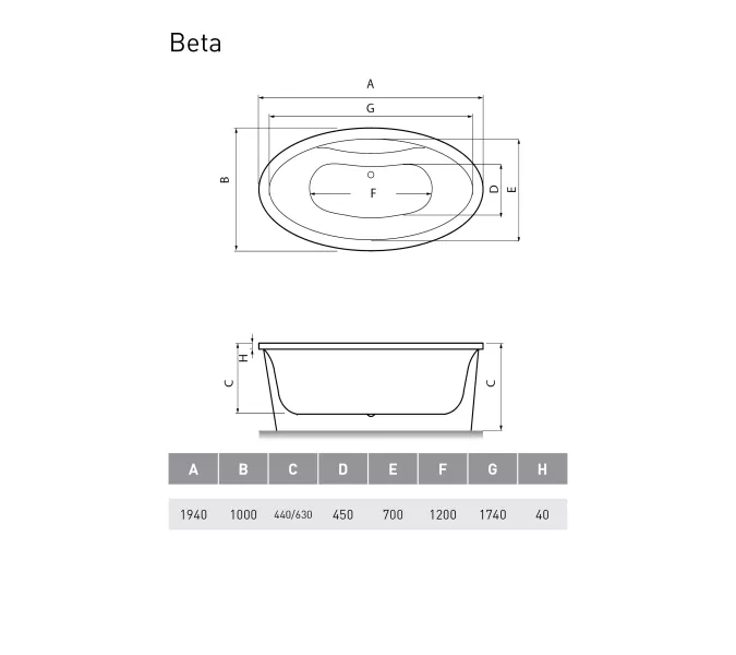 Ванна  акриловая Vayer Beta KPL 194*100, изображение 3