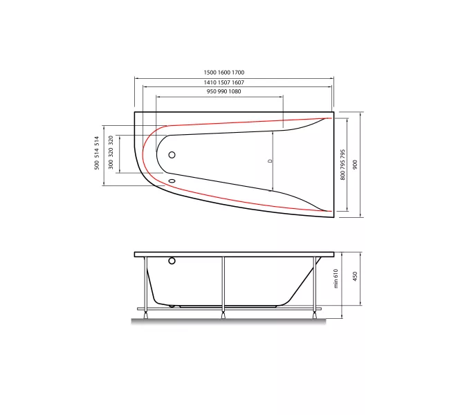 Ванна  акриловая ассиметричная Vayer Boomerang, Выбрать размер: 150*90, Ориентация: левая, изображение 5