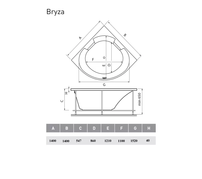 Ванна  акриловая Vayer Bryza 140*140, изображение 4