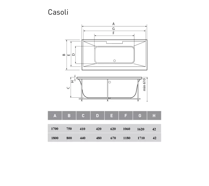Ванна  акриловая Vayer Casoli, Выбрать размер: 170*75, изображение 4
