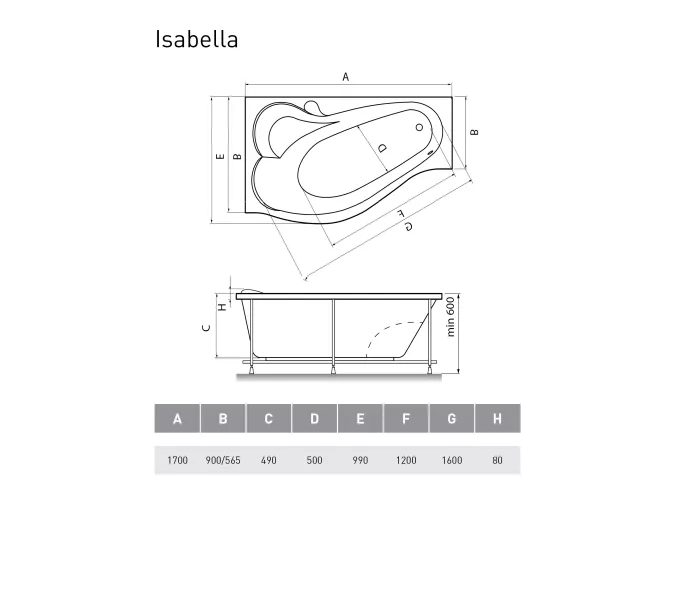 Ванна  акриловая Relisan Isabella  170*90, Ориентация: левая, изображение 5
