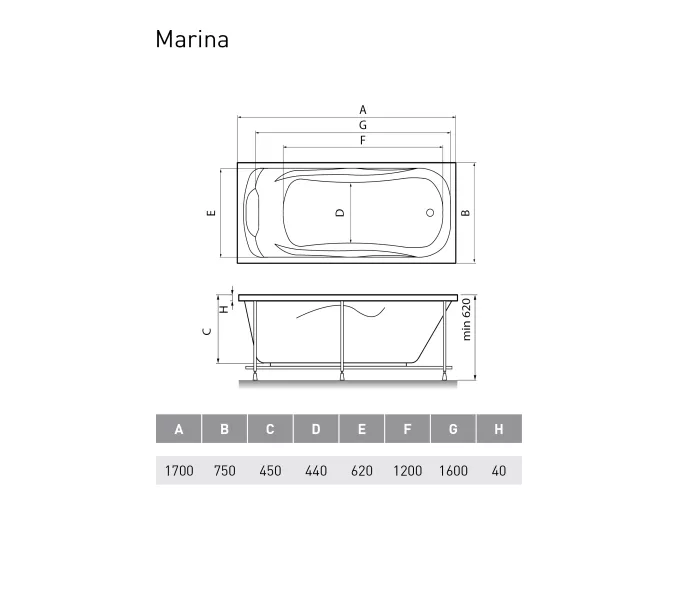 Ванна  акриловая Relisan Marina, изображение 3