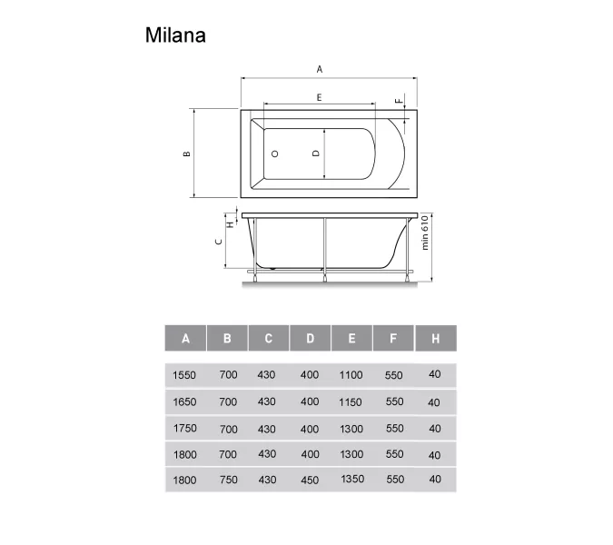 Ванна  акриловая Vayer Milana, Выбрать размер: 155х70, изображение 3