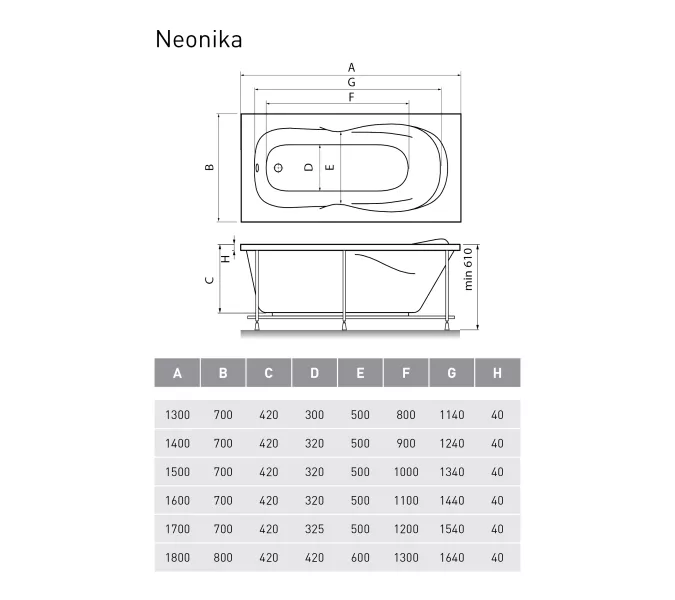Ванна  акриловая Relisan Neonika, Выбрать размер: 150х70, изображение 3