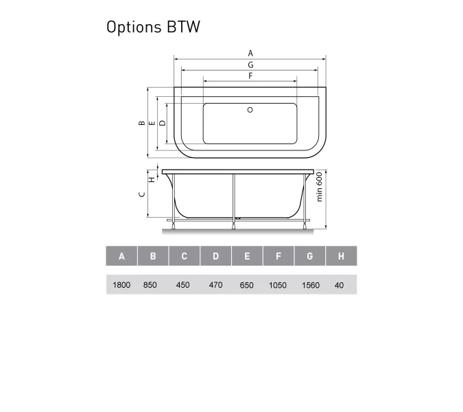 Ванна акриловая Vayer Options BTW  180*85, изображение 6