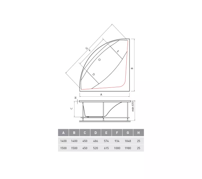 Ванна  акриловая угловая Vayer Boomerang, Выбрать размер: 140*140, изображение 5