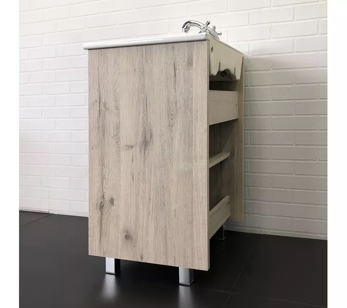 COMFORTY. Тумба-умывальник "Марио-60/75 " дуб дымчатый /сосна с раковиной Quadro 60/75, Выбрать размер: 60, Выбрать цвет: Дуб дымчатый, Комплектация: раковина Quadro 60, изображение 4