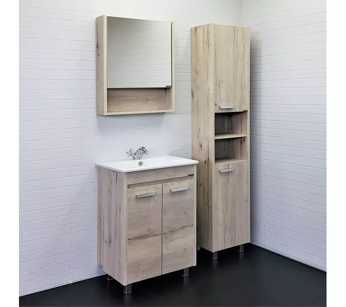 COMFORTY. Тумба-умывальник "Марио-60/75 " дуб дымчатый /сосна с раковиной Quadro 60/75, Выбрать размер: 60, Выбрать цвет: Дуб дымчатый, Комплектация: раковина Quadro 60, изображение 6