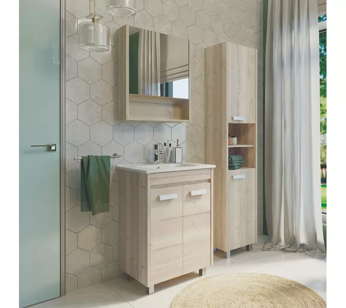 COMFORTY. Тумба-умывальник "Марио-60/75 " дуб дымчатый /сосна с раковиной Quadro 60/75, Выбрать размер: 60, Выбрать цвет: Дуб дымчатый, Комплектация: раковина Quadro 60, изображение 5