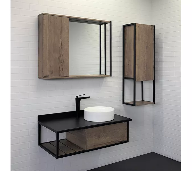 COMFORTY. Тумба-умывальник "Лиссабон-95" дуб темный с правой/левой  черной столешницей с раковиной, Выбрать размер: 95, Ориентация: правая, Выбрать цвет: дуб темный , Комплектация: раковина Comforty 9111, изображение 5