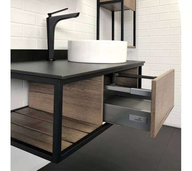 COMFORTY. Тумба-умывальник "Лиссабон-95" дуб темный с правой/левой  черной столешницей с раковиной, Выбрать размер: 95, Ориентация: правая, Выбрать цвет: дуб темный , Комплектация: раковина Comforty 9111, изображение 8