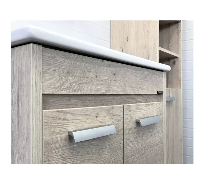 COMFORTY. Тумба-умывальник "Марио-60/75 " дуб дымчатый /сосна с раковиной Quadro 60/75, Выбрать размер: 60, Выбрать цвет: Дуб дымчатый, Комплектация: раковина Quadro 60, изображение 3