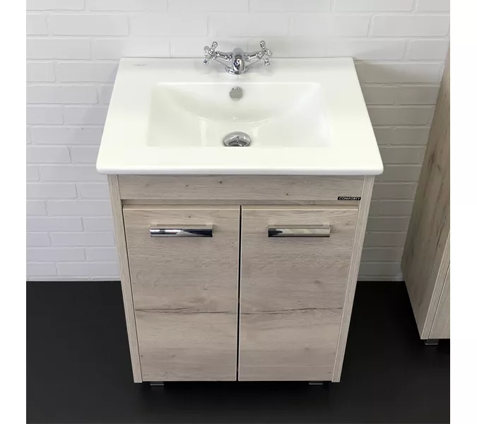 COMFORTY. Тумба-умывальник "Марио-60/75 " дуб дымчатый /сосна с раковиной Quadro 60/75, Выбрать размер: 60, Выбрать цвет: Дуб дымчатый, Комплектация: раковина Quadro 60, изображение 2