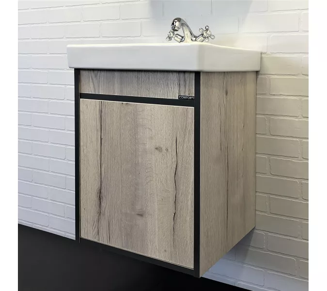 Тумба-умывальник Comforty  Вена 45/55/70  дуб дымчатый с раковиной Адриана, Выбрать размер: 45, Выбрать цвет: Дуб дымчатый, Комплектация: раковина Адриана 45