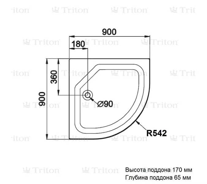 Поддон для душа Triton ПД4/ПД7/ПД20 четверть круга, средний, Тип поддона: Средний, Выбрать размер: 90х90, изображение 4