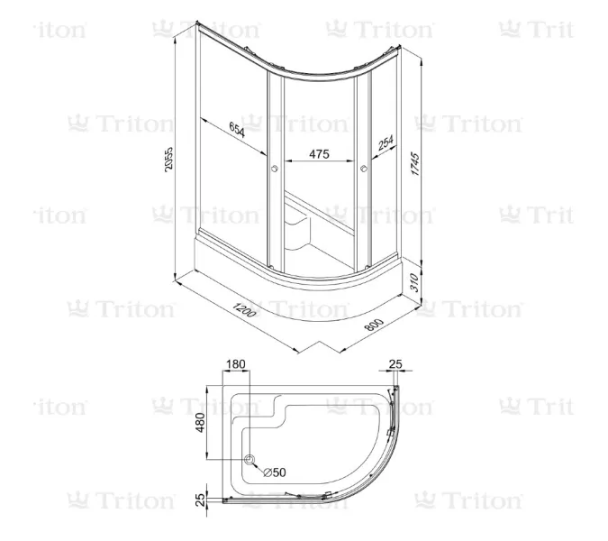 Душевое ограждение  Triton КОРАЛЛ  R/L  120х80 ( В- средний поддон), Цвет профиля: Белый, Тип поддона: Средний, Ориентация: левая, изображение 6
