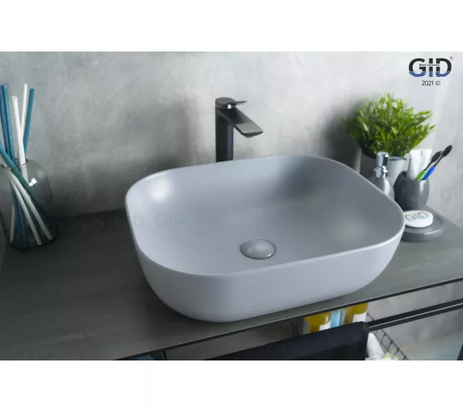 Накладная серая матовая раковина для ванной Gid Gm1302, Выбрать цвет: Серый матовый