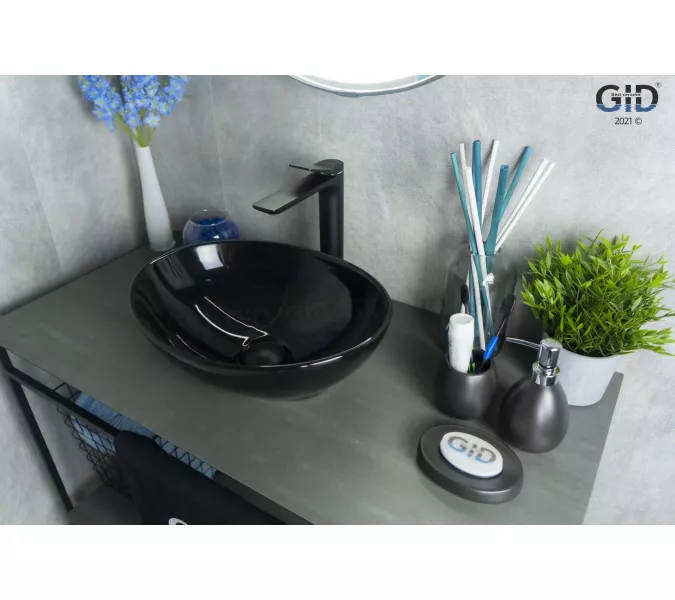 Накладная черная глянцевая раковина для ванной Gid Nc920