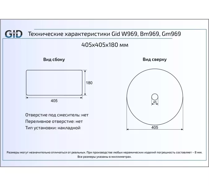 Накладная раковина для ванной Gid Gm969, изображение 3