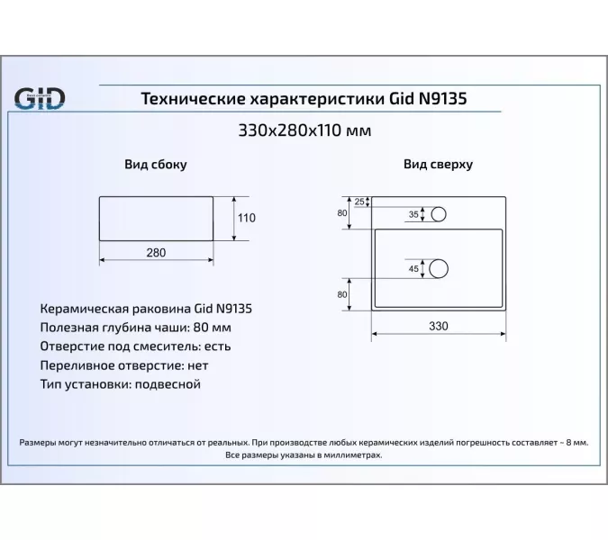 Раковина для ванной Gid N9135, изображение 3