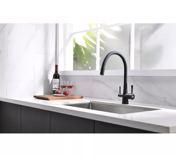 Смеситель для кухни с подключением к фильтру с питьевой водой Lemark Comfort LM3075BL, Выбрать цвет: Черный, изображение 5