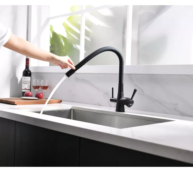 Смеситель для кухни с подключением к фильтру с питьевой водой Lemark Comfort LM3075BL, Выбрать цвет: Черный, изображение 8