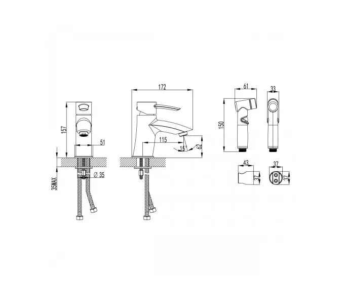 Смеситель Lemark Atlantiss LM3216C для раковины с гигиеническим душем, изображение 4