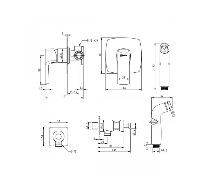 Смеситель Lemark Ursus LM7219BL с гигиеническим душем, встраиваемый, изображение 2