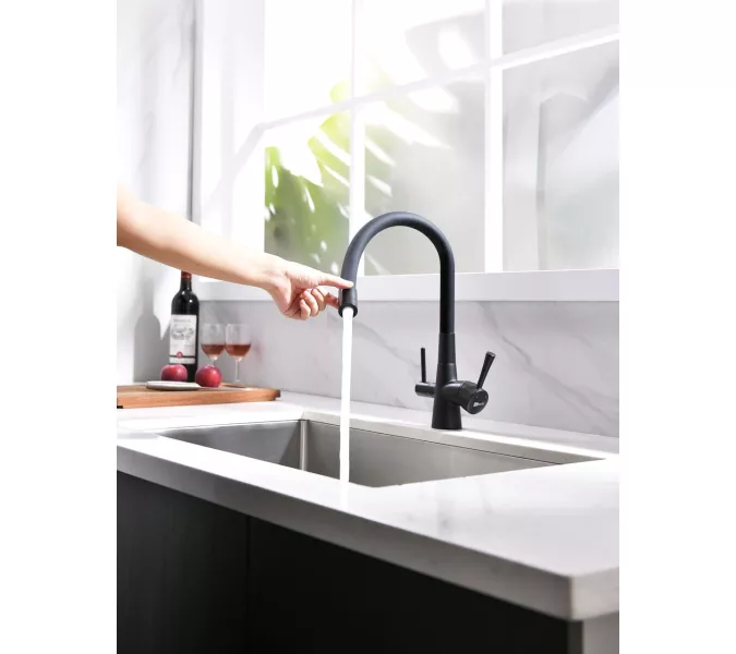 Смеситель для кухни с подключением к фильтру с питьевой водой Lemark Comfort LM3075BL, Выбрать цвет: Черный, изображение 4