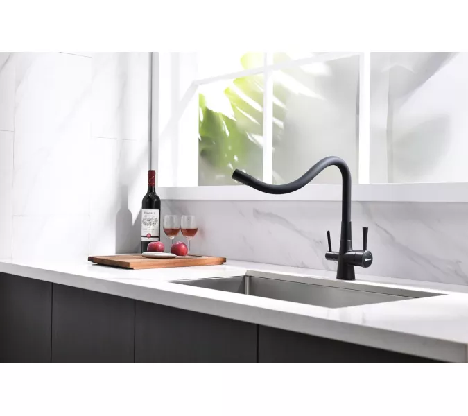 Смеситель для кухни с подключением к фильтру с питьевой водой Lemark Comfort LM3075BL, Выбрать цвет: Черный, изображение 7