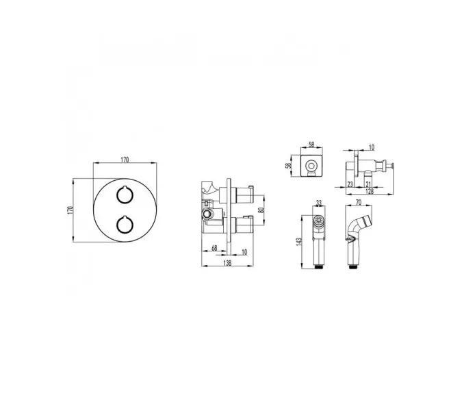 Смеситель Lemark Yeti LM7819C термостатический с гигиеническим душем, встраиваемый, изображение 2