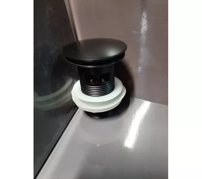 Донный клапан для раковины CeramaLux BB005 металл. черный матовый с переливом, изображение 2
