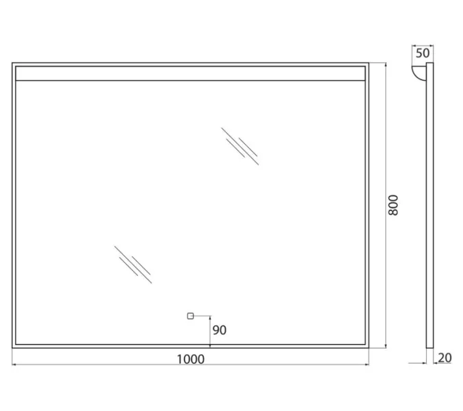 Зеркало BelBagno в алюминиевой раме с подсветкой с сенсорным выключателем UNO, Выбрать размер: 100, изображение 6