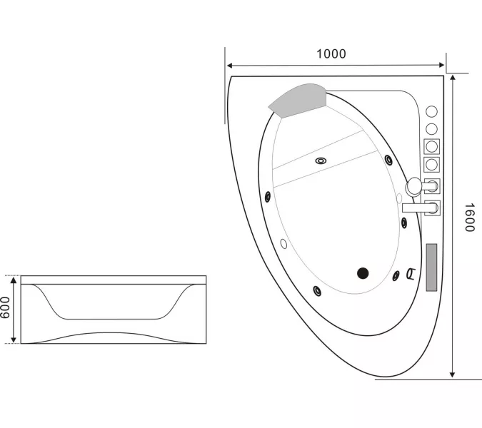 Ванна акриловая гидромассажная Black&White GB5008 160*100, Ориентация: Правая, изображение 6