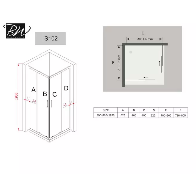 Душевой угол Black & White S102  прозрачное/хром, Выбрать размер: 80х80, изображение 4