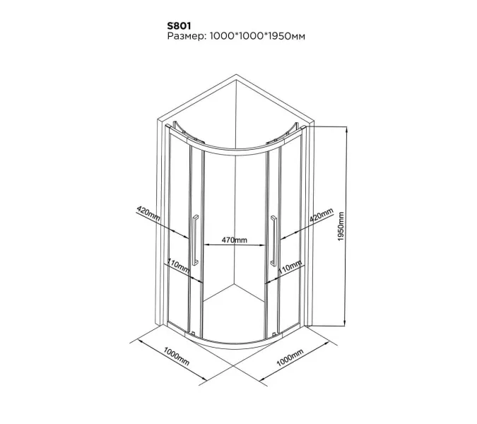 Душевой угол Black & White S801, Выбрать размер: 100х100, изображение 2